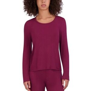 Steve‎ Madden Womens Long Sleeve Ribbed Knit Top Burgundy Casual Lg / #8010